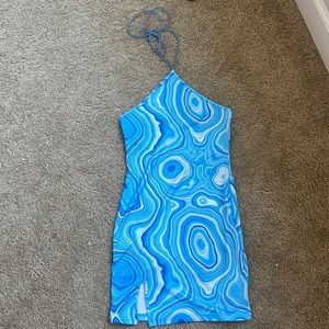 Blue marble mini body con dress